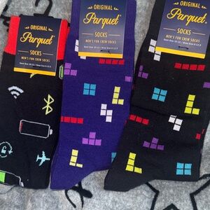 Men’s Novelty Crew Socks 3-Pairs - Tetris & Cellphone New